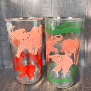 Vintage Glass Tumbler Barware Glasses Set Dancing Elephants Different Patterns